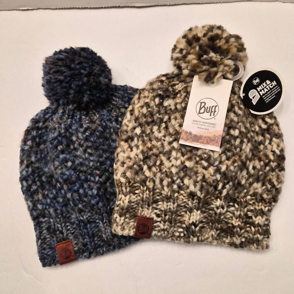 NWT 2 Buff Beanies w/ Pom-Pom; Unisex: Warm, comfortable, winter essential